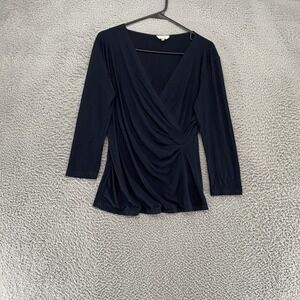 MaxMara Shirt Womens‎ Medium Navy Wrap Y2K Draped 3/4 Sleeve Made in Italy